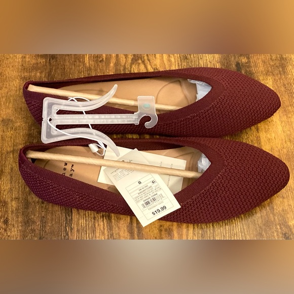 Women's Claire Knit Washable Flats - a New Day™ Burgundy Size 8 New - Picture 2 of 6